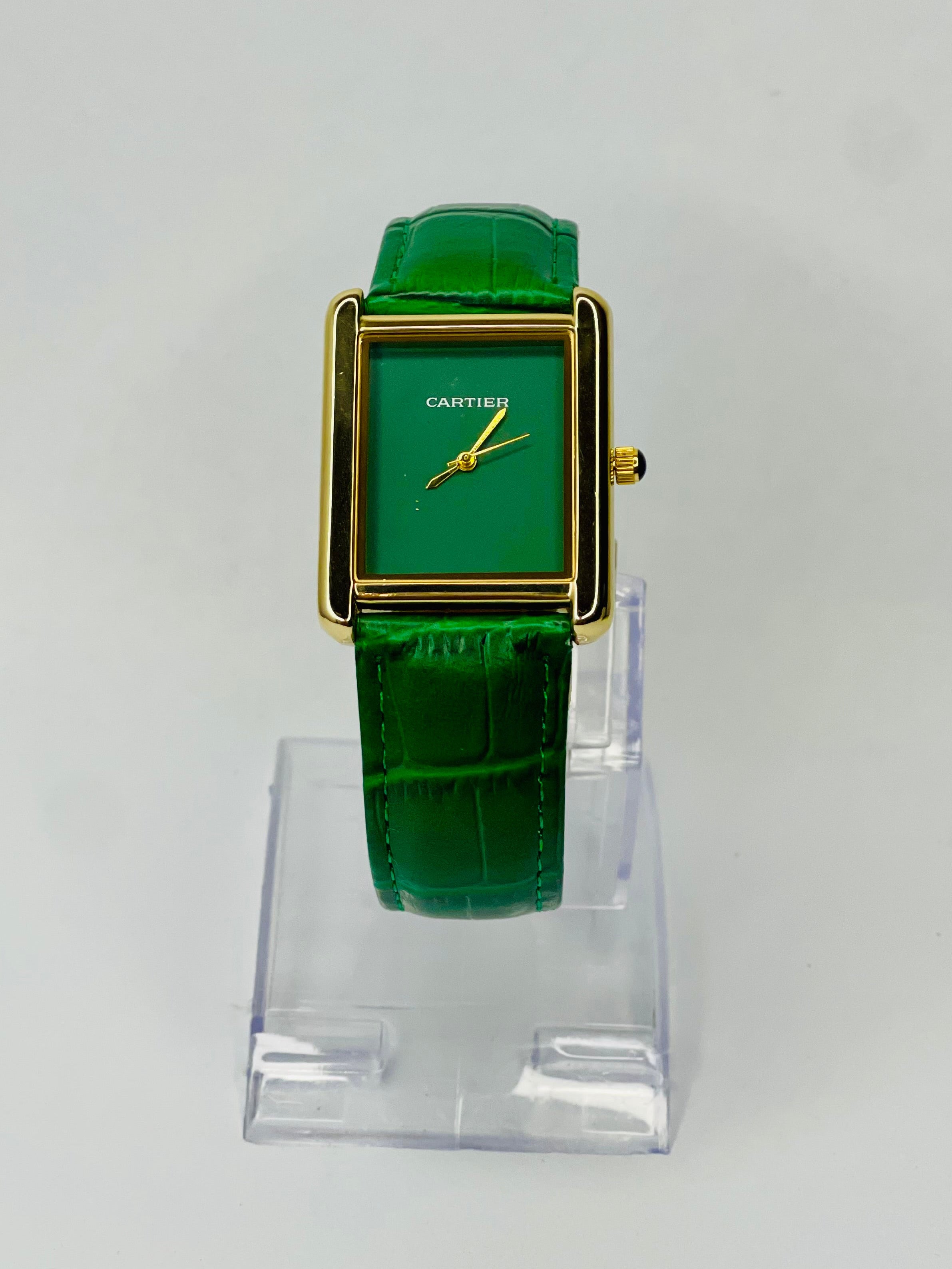 Cartier tank | Golden Case | Green Strap | Green Dial