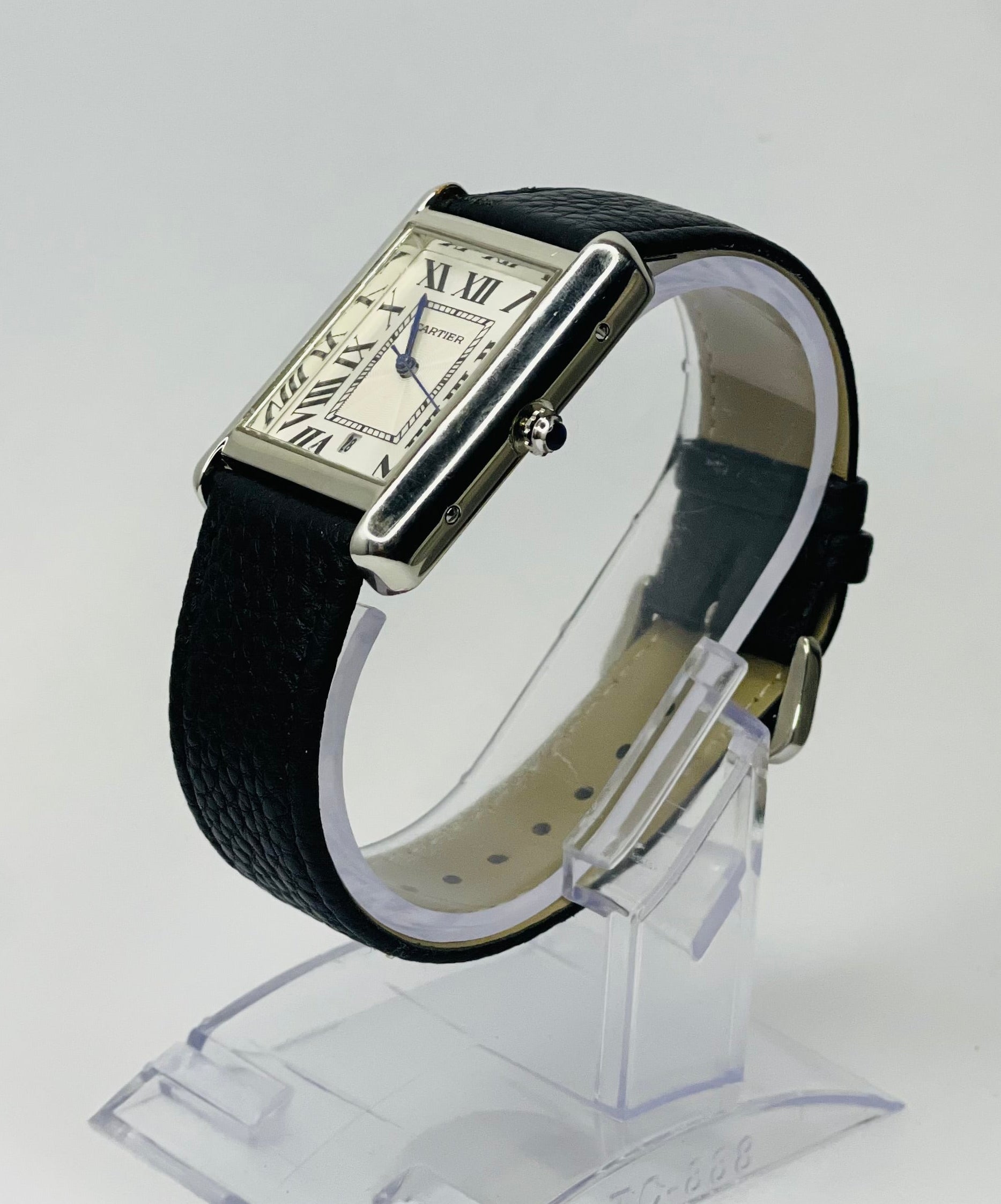 Cartier tank | Silver Case | Black Strap | White Dial