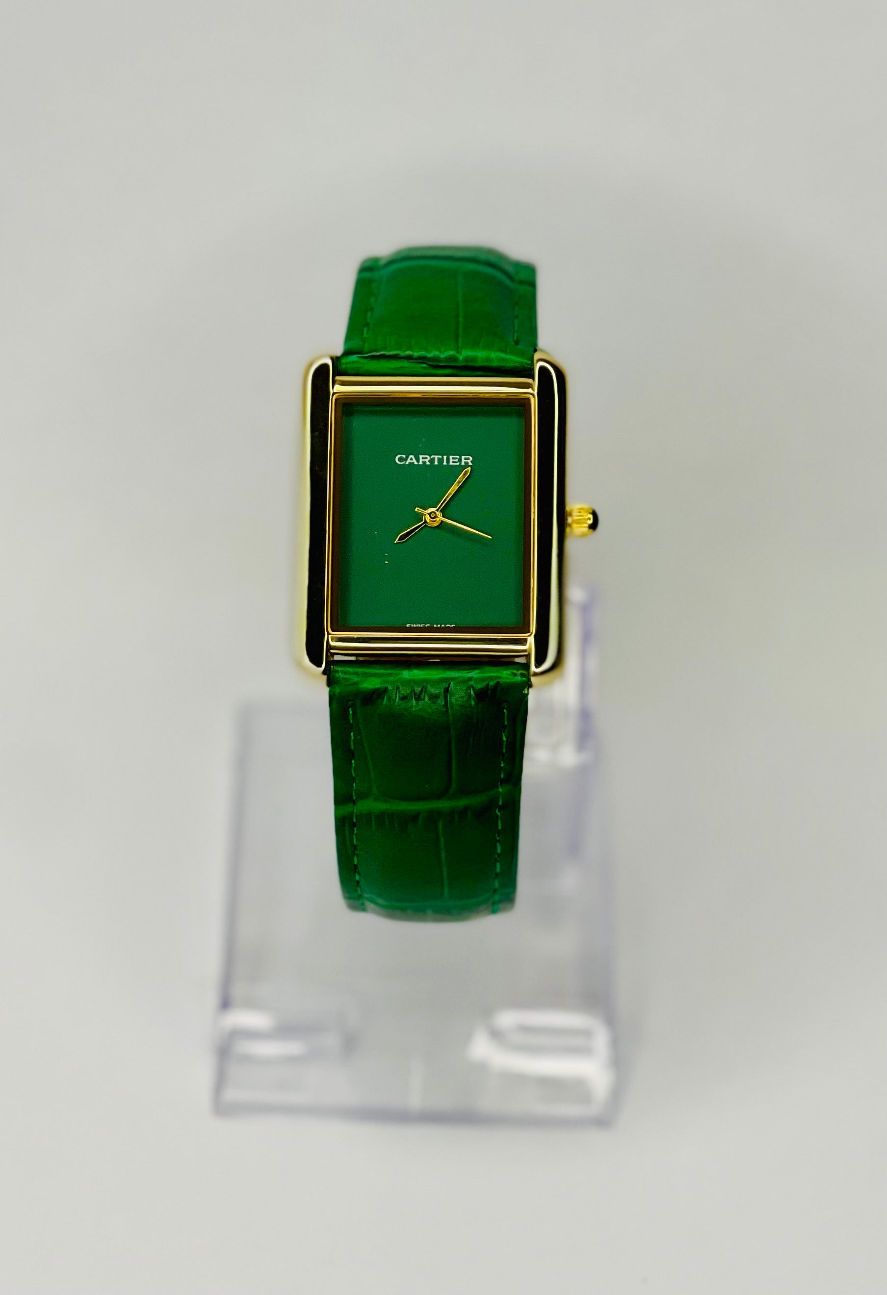 Cartier tank | Golden Case | Green Strap | Green Dial